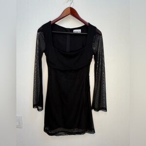 Princess Polly Black Mesh Long Sleeve Mini Dress | Side Tie | US 4